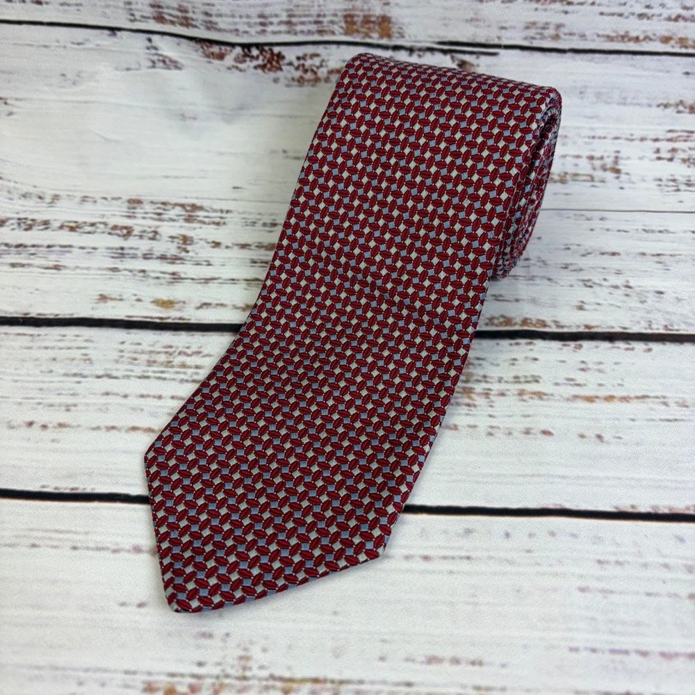 Brooks Brothers Silk Geometric Tie Red Blue Mens preppy business